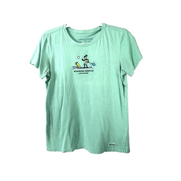 Life Is Good Tops - Life Is Good Wildwood Crusher Tee S Green Dog Paddleboard Nature Graphic Shirt